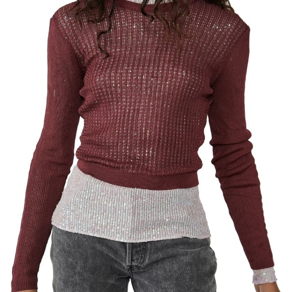 Free People H20 Crew Pullover Raw Garnet - Picture 2 of 5